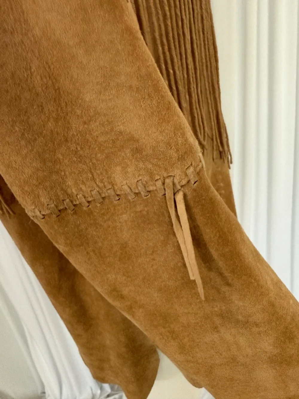 Scully Genuine Suede Leather Fringe Western Jacket Tan Camel Size L